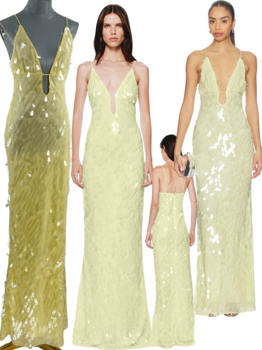 🆕 MISHA COLLECTION 🧿 NWOT Sapphire Sequins Maxi Dress, Lemon - Sz M US 6